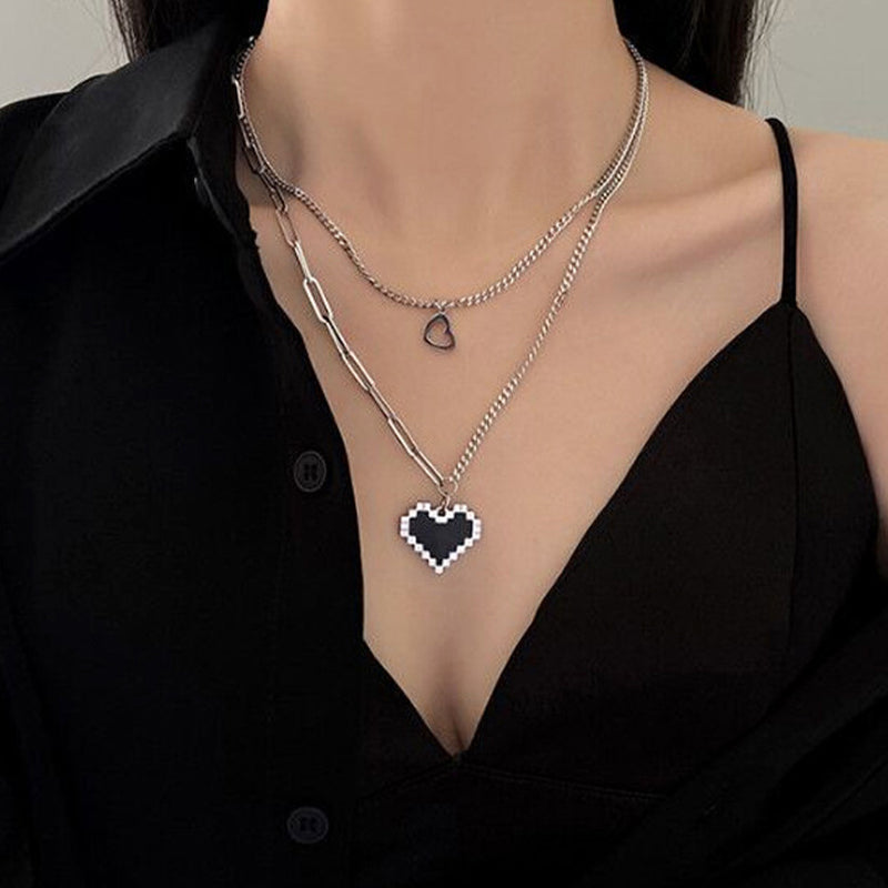 Double Link Chain Metal Heart Party Necklace