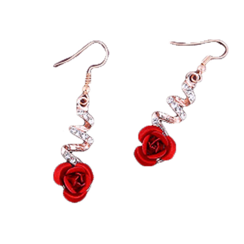Romantic Red Enamel Rose Link Chain Bracelet