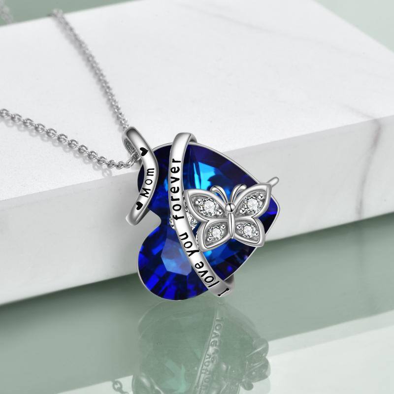 Mom Sterling Silver Heart Crystal Butterfly Necklace