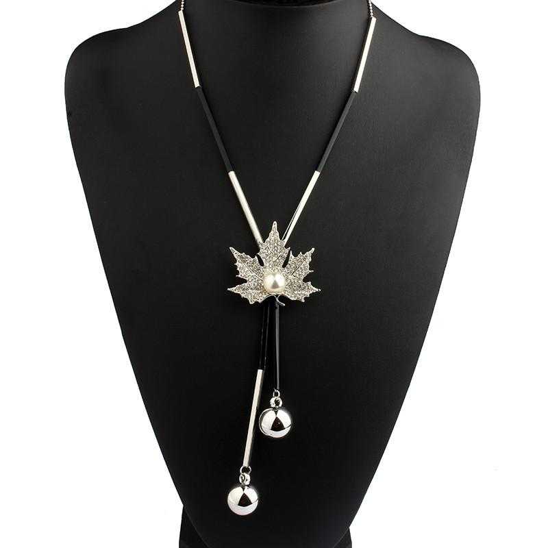 Free Maple Leaf Long Chain Necklace-Chain Necklaces-Kirijewels.com-18K Gold Plated-Clear-Kirijewels.com