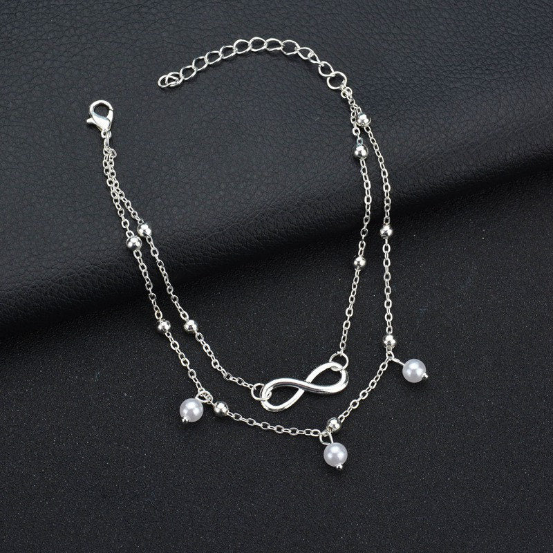 Bohemia Retro Pearl Heart Infinity Anklet Bracelet