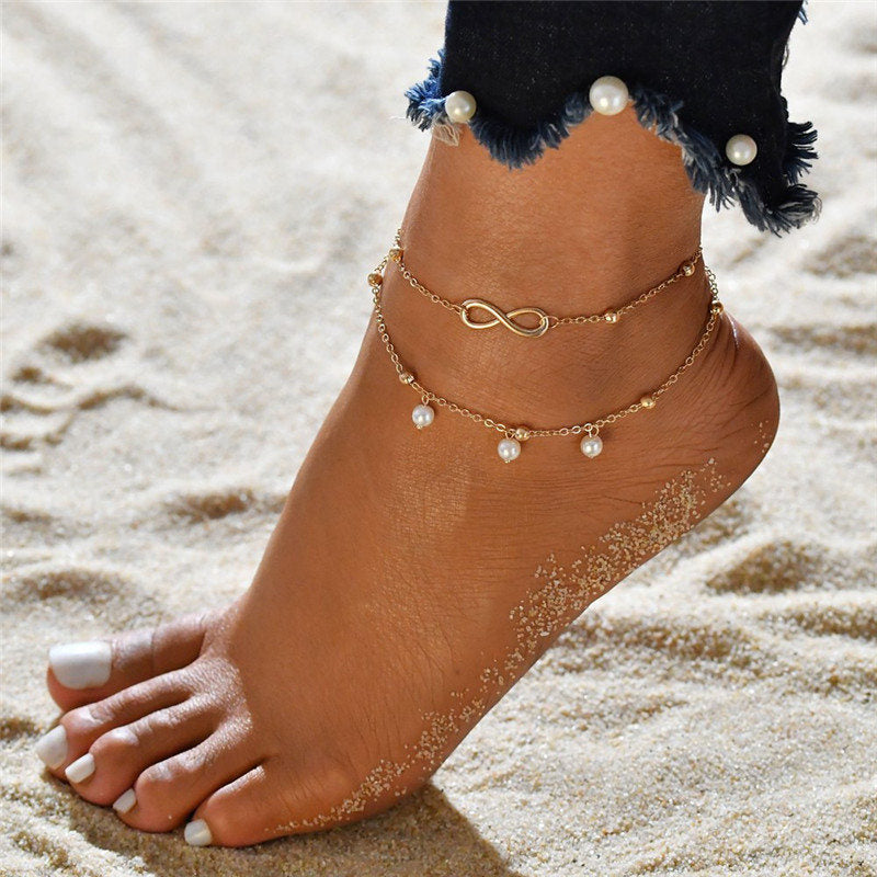 Bohemia Barefoot Infinity Beach Pearl Anklet Bracelet
