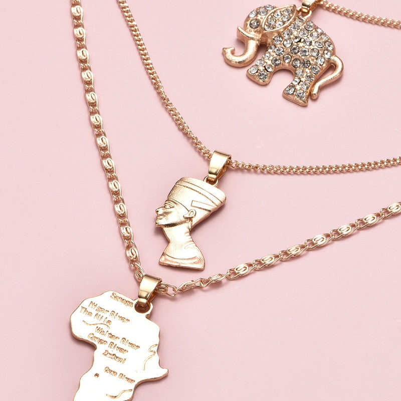 Pyramid Multilayer Elephant Necklace