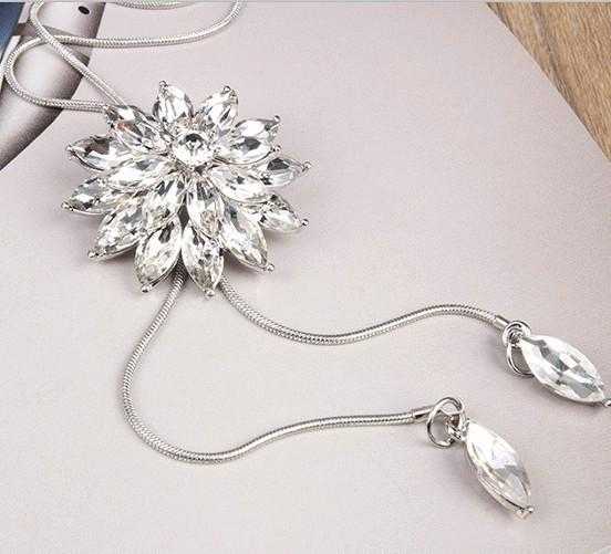 Free White Crystal Sunflower Long Necklace-Pendant Necklaces-Kirijewels.com-white-Kirijewels.com