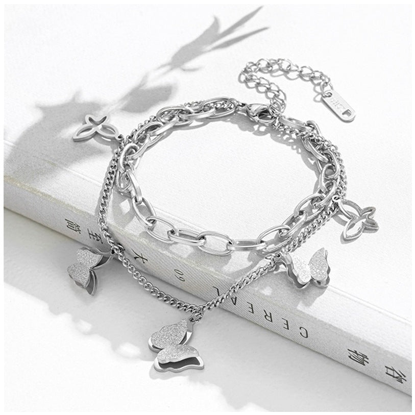 Stainless Steel Thick Chain Butterfly Bracelet