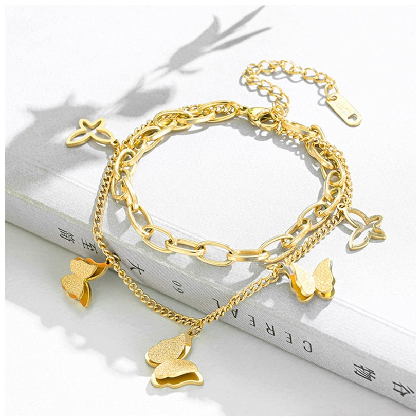 Stainless Steel Thick Chain Butterfly Bracelet