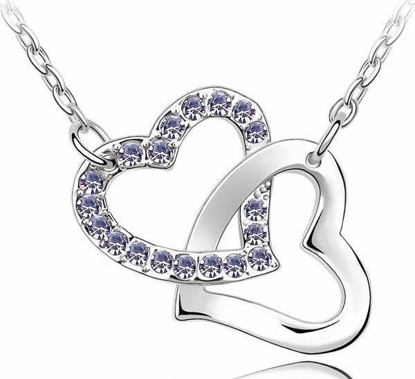 FREE Austrian Crystal Zircon Double Heart Necklace-Pendant Necklaces-Kirijewels.com-white-Kirijewels.com