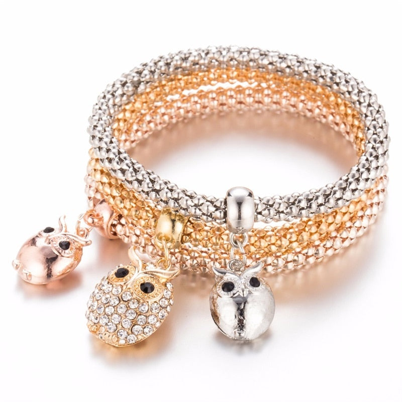 Rhinestone Owl Crystal Heart Elephant Bracelet