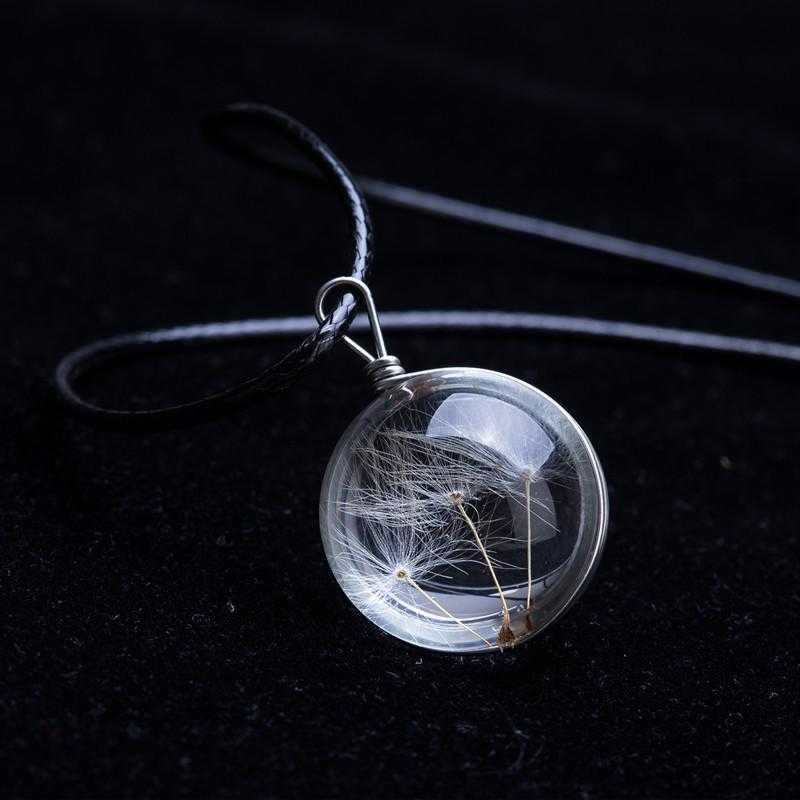 Crystal Glass Ball Dandelion Necklace-Pendant Necklaces-Kirijewels.com-White1-Kirijewels.com