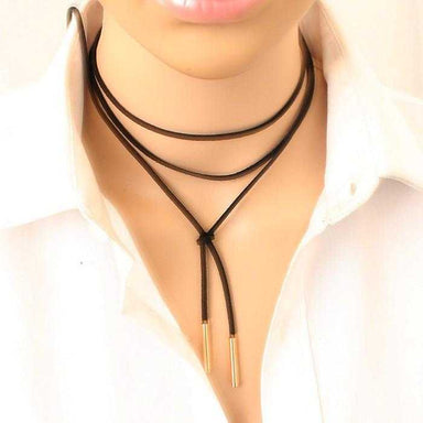 Black Velvet Ribbon Long necklace-Choker Necklaces-Kirijewels.com-Gold-Kirijewels.com