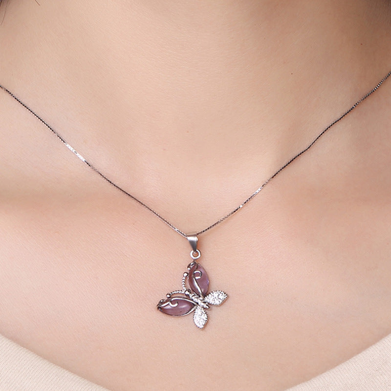 Sterling Silver Crystal Butterfly Necklace