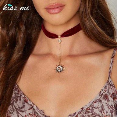 Crystal Star Ribbon Choker Necklace-Choker Necklaces-Kirijewels.com-red necklace-37cm-Kirijewels.com