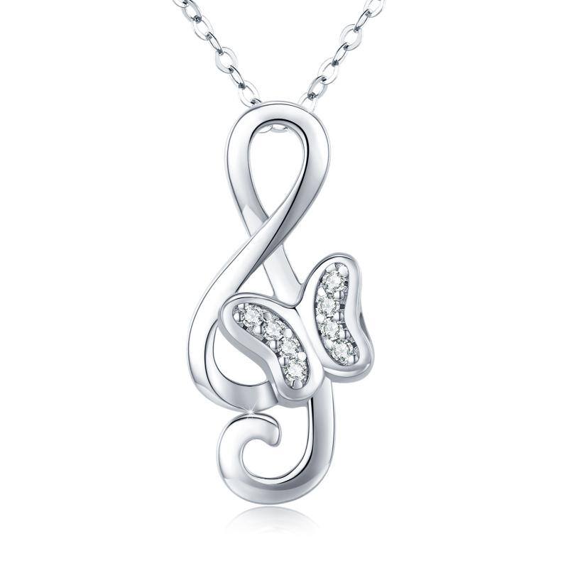 Music Note 925 Sterling Silver Butterfly Necklace