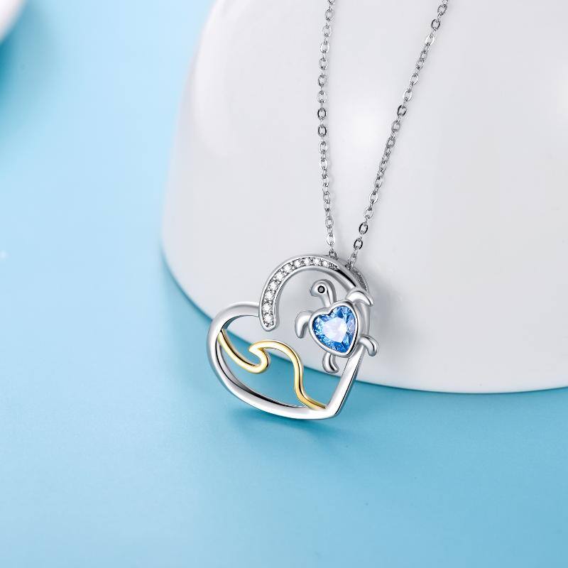 Blue Crystal S925 Sterling Silver Memorial Sea Turtle Necklace