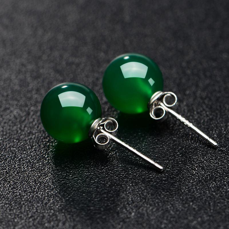 Natural S925 Sterling Silver Green Agate Stud Earrings-Earrings-Kirijewels.com-6mm-green-Kirijewels.com