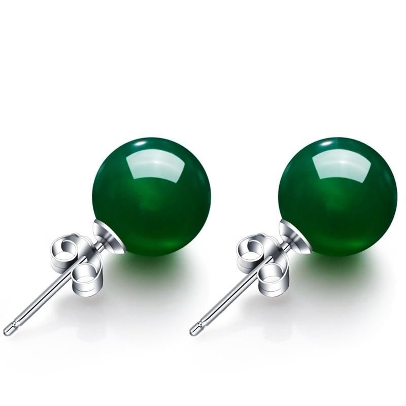 Natural S925 Sterling Silver Green Agate Stud Earrings-Earrings-Kirijewels.com-6mm-green-Kirijewels.com