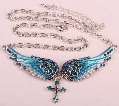 Crystal Angel Wing Cross Necklace-Pendant Necklaces-Kirijewels.com-silver AB crystal-Kirijewels.com