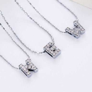 Initial Letters Crystal Silver Chain Necklace-Pendant Necklaces-Kirijewels.com-A-Silver-Kirijewels.com