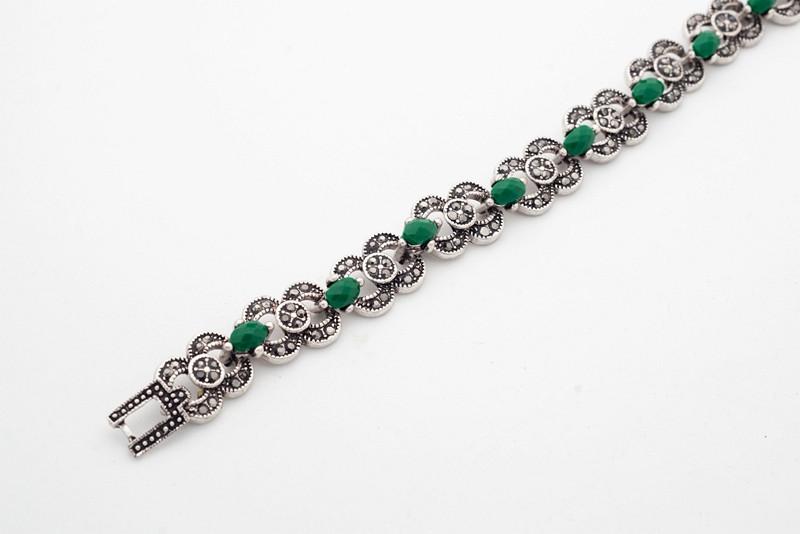 Bohemian Green Stone Silver Bracelet-Bangles-Kirijewels.com-Antique Silver Plated-Kirijewels.com