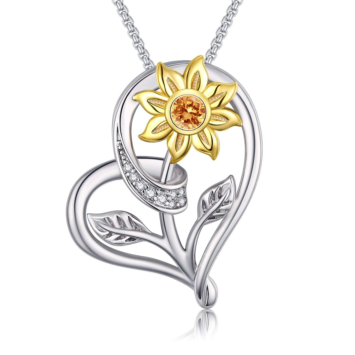 Zircon Heart Sterling Silver Sunflower Necklace