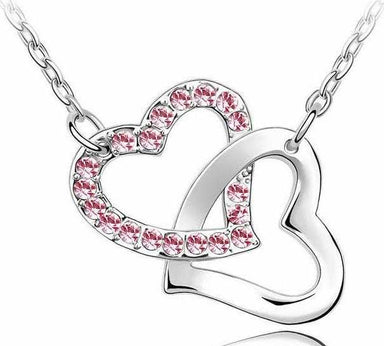 Austrian Crystal Zircon Double Heart Necklace-Pendant Necklaces-Kirijewels.com-white-Kirijewels.com