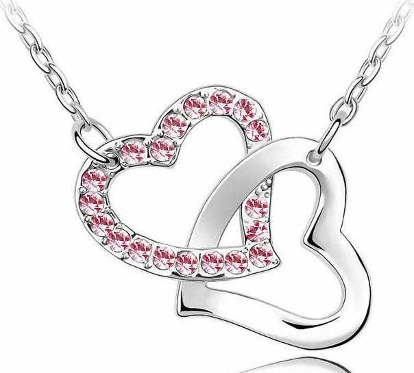 Austrian Crystal Zircon Double Heart Necklace-Pendant Necklaces-Kirijewels.com-white-Kirijewels.com