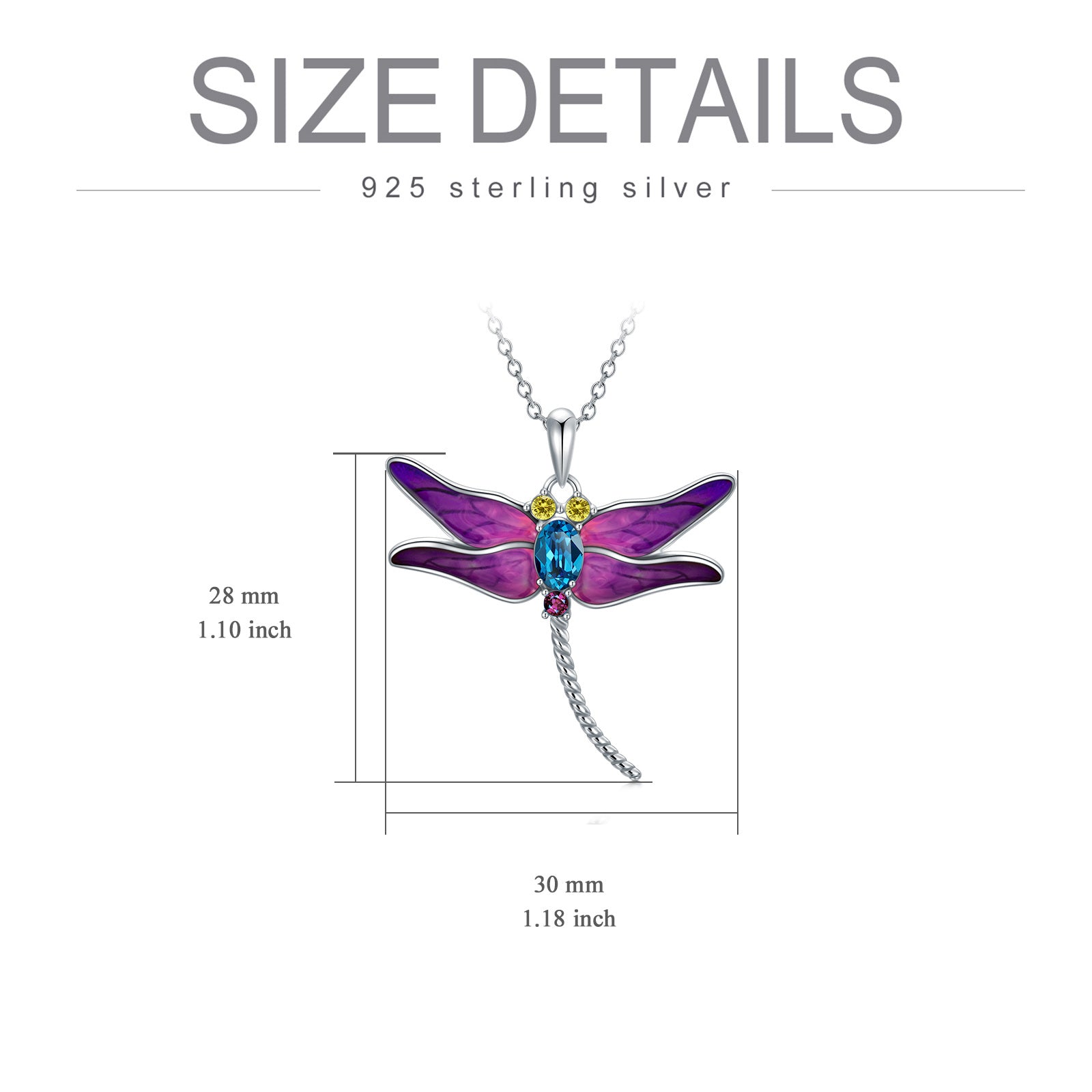 Crystal Stone 925 Sterling Silver Dragonfly Necklace