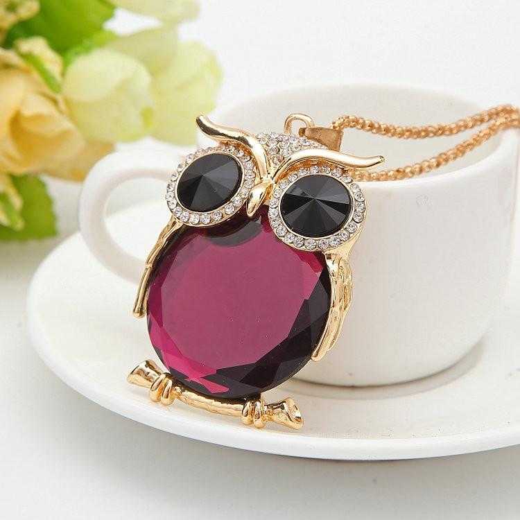 Crystal Owl Necklace-Necklace-Kirijewels.com-Gold Purple-Kirijewels.com