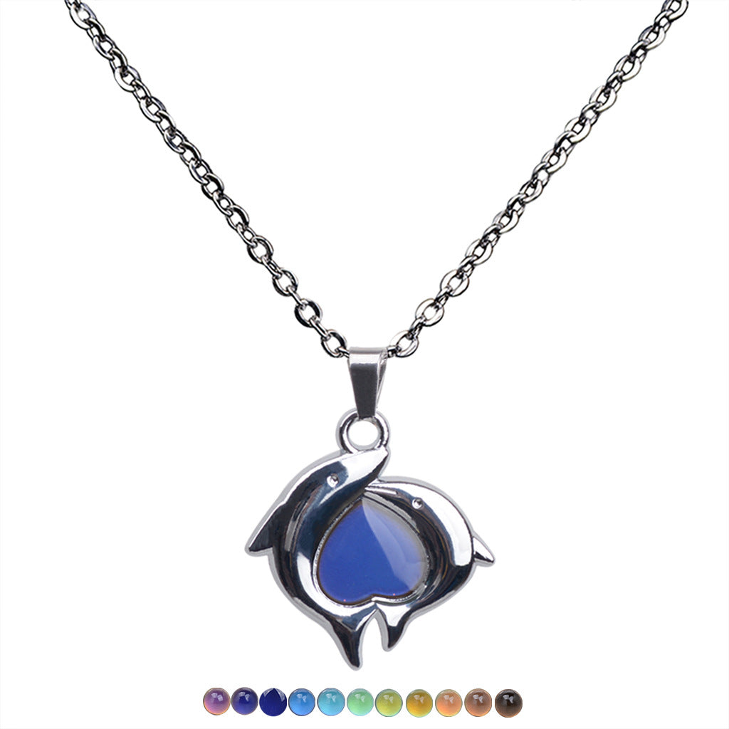 Temperament Stainless Steel Double Dolphin Necklace