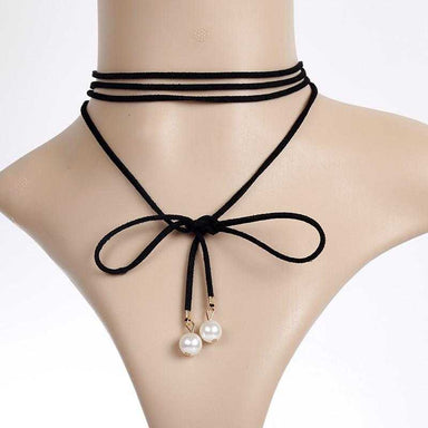 Black Velvet Ribbon Long necklace-Choker Necklaces-Kirijewels.com-Gold-Kirijewels.com