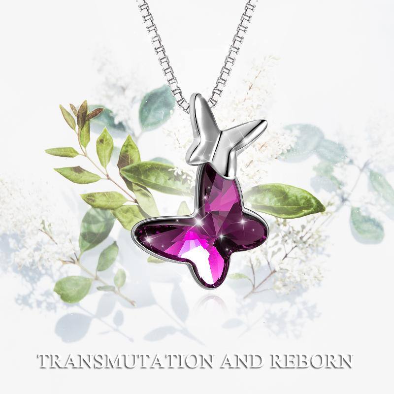 Austrian Crystal Sterling Silver Double Butterfly Necklace