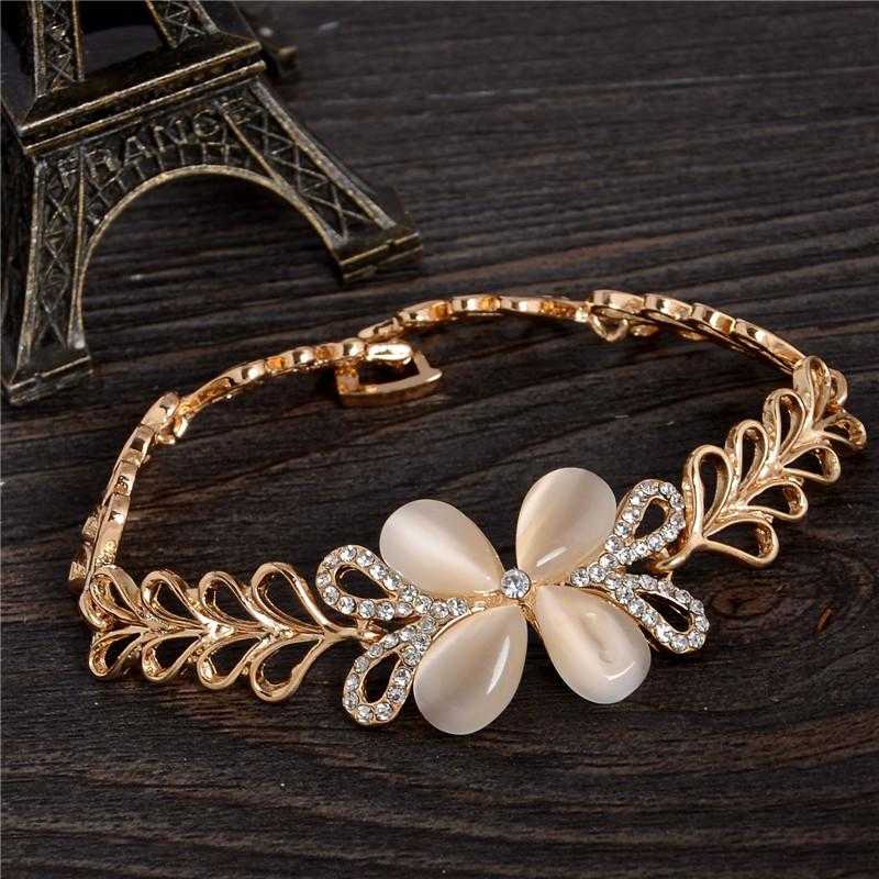 Gold Plated Opal Crystal Butterfly Bracelet-Chain & Link Bracelets-Kirijewels.com-gold-Kirijewels.com