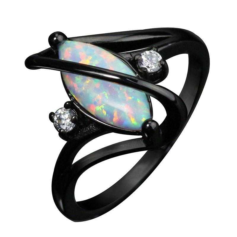 Triple A Crossed Marquise White Fire Opal Ring-Rings-Kirijewels.com-6-Pink Opal-Kirijewels.com