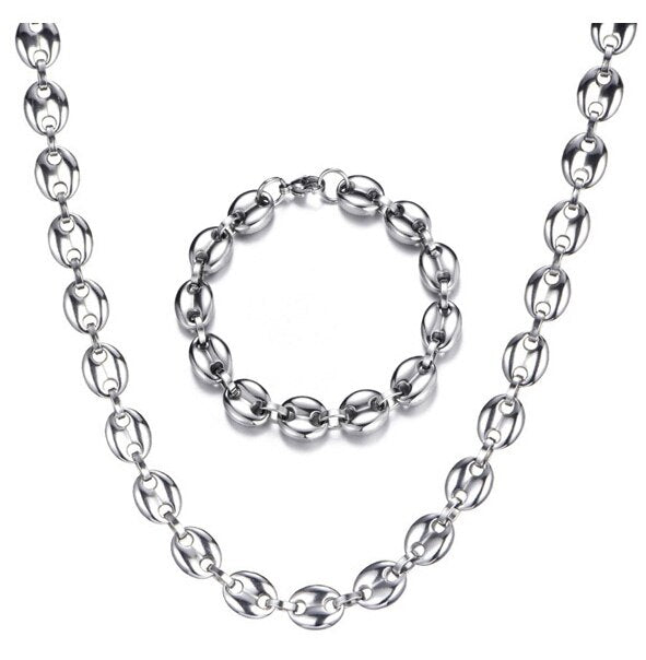 Coffee Bean Chain Stainless Steel Jewelry Set