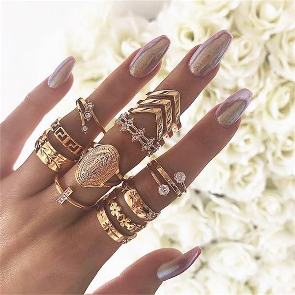 Vintage Gold Star Midi Moon Rings Set - Kirijewels.com