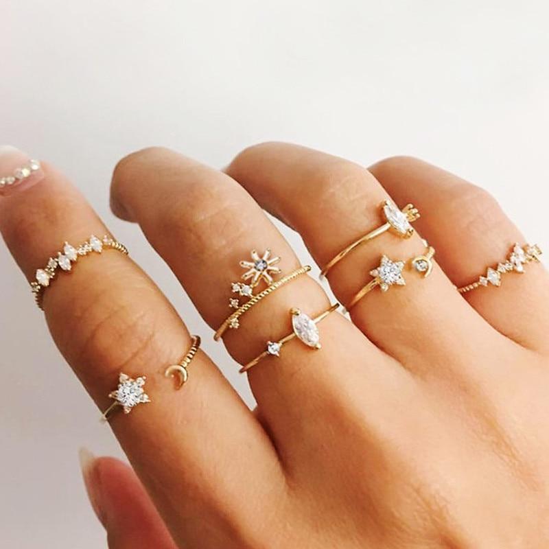 Vintage Gold Star Midi Moon Rings Set - Kirijewels.com