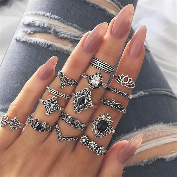 Vintage Gold Star Midi Moon Rings Set - Kirijewels.com