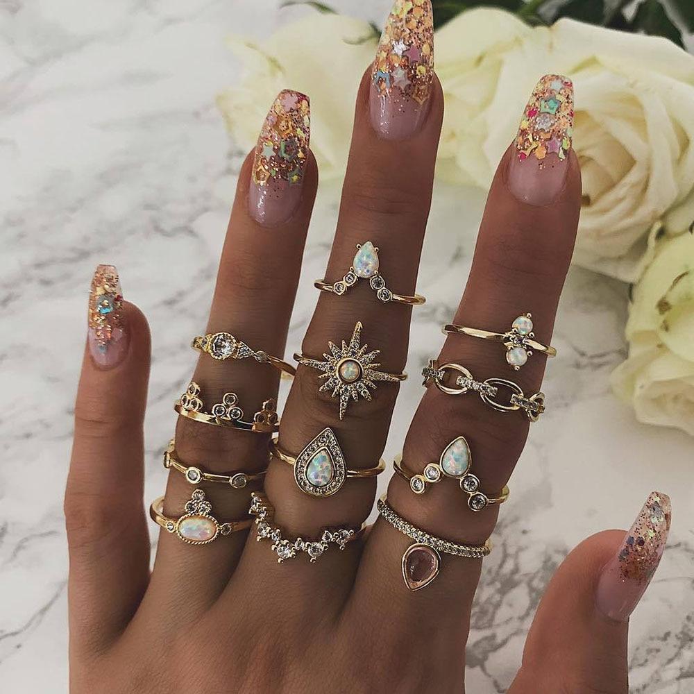 Vintage Gold Star Midi Moon Rings Set - Kirijewels.com