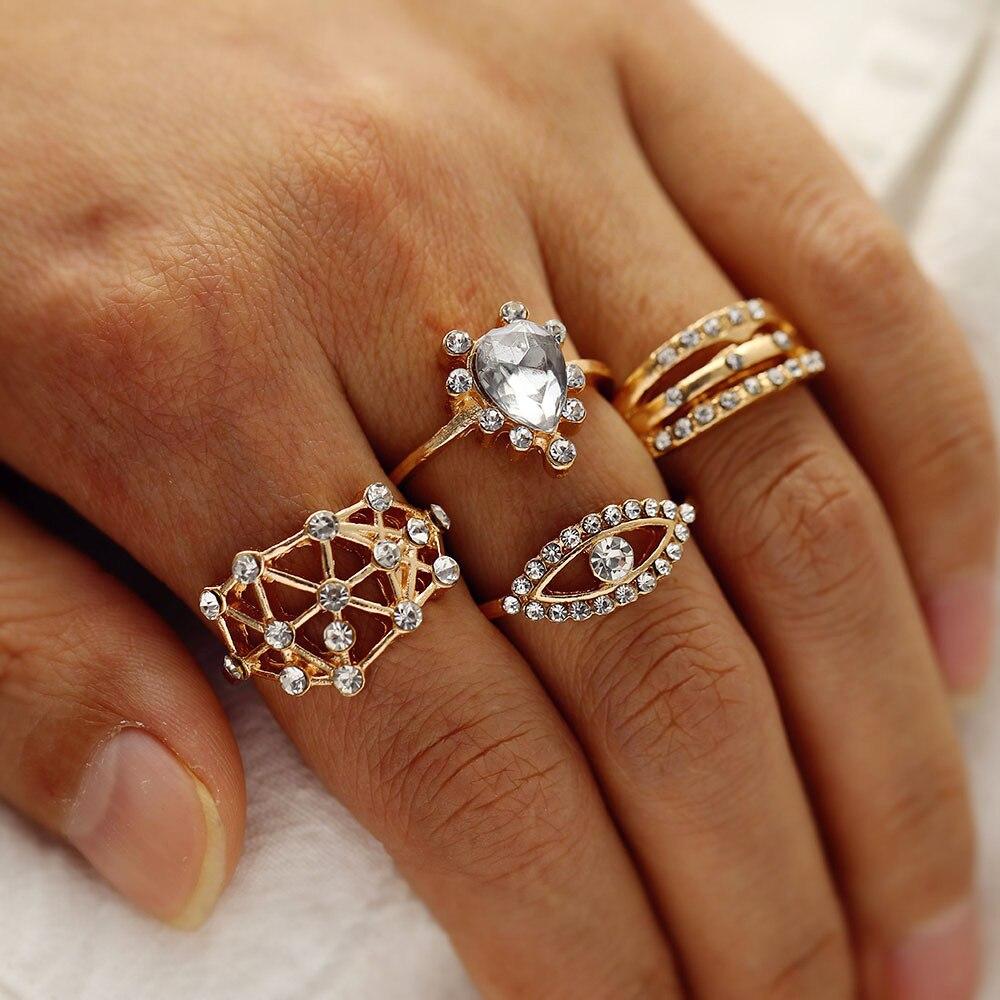 Vintage Gold Star Midi Moon Rings Set - Kirijewels.com