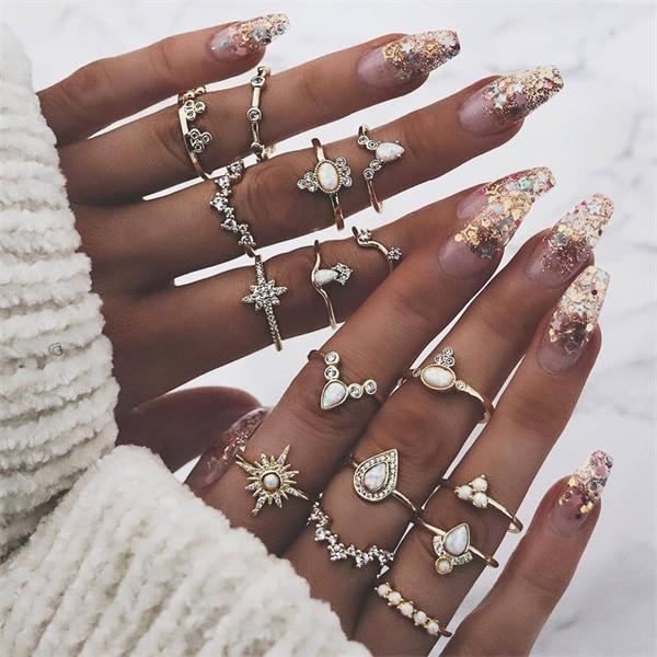 Vintage Gold Star Midi Moon Rings Set - Kirijewels.com