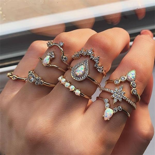 Vintage Gold Star Midi Moon Rings Set - Kirijewels.com