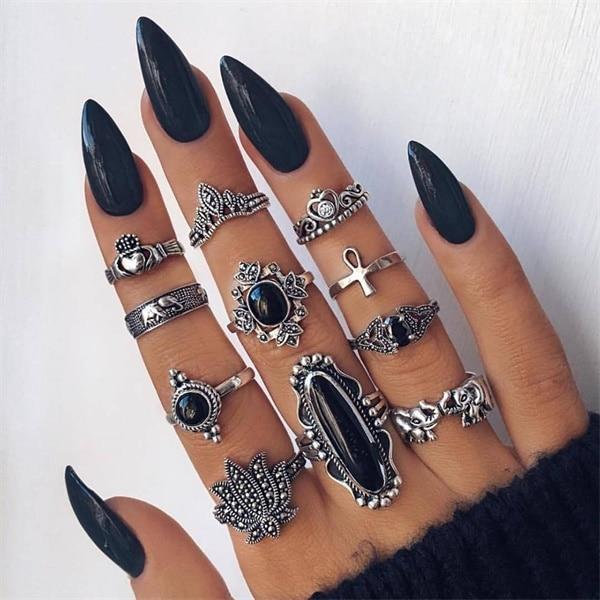 Vintage Gold Star Midi Moon Rings Set - Kirijewels.com