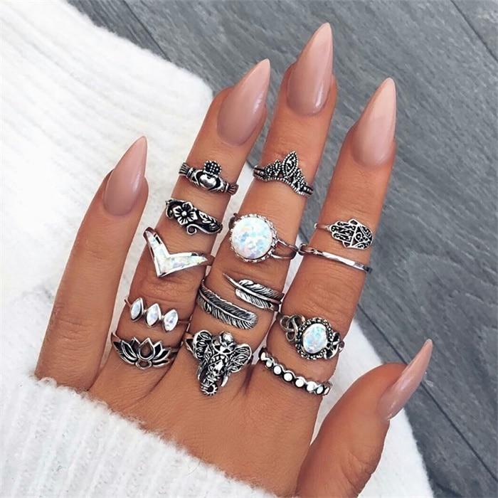 Vintage Gold Star Midi Moon Rings Set - Kirijewels.com