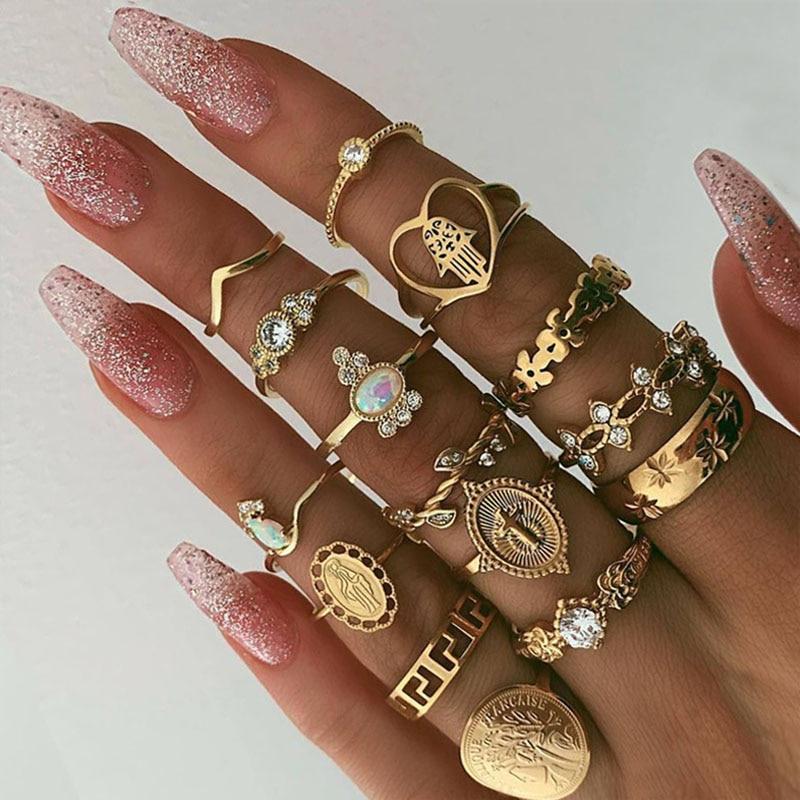 Vintage Gold Star Midi Moon Rings Set - Kirijewels.com
