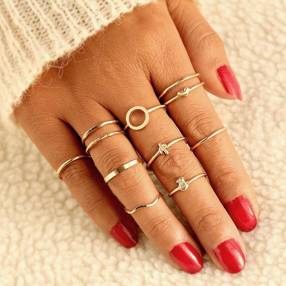 Vintage Gold Star Midi Moon Rings Set - Kirijewels.com