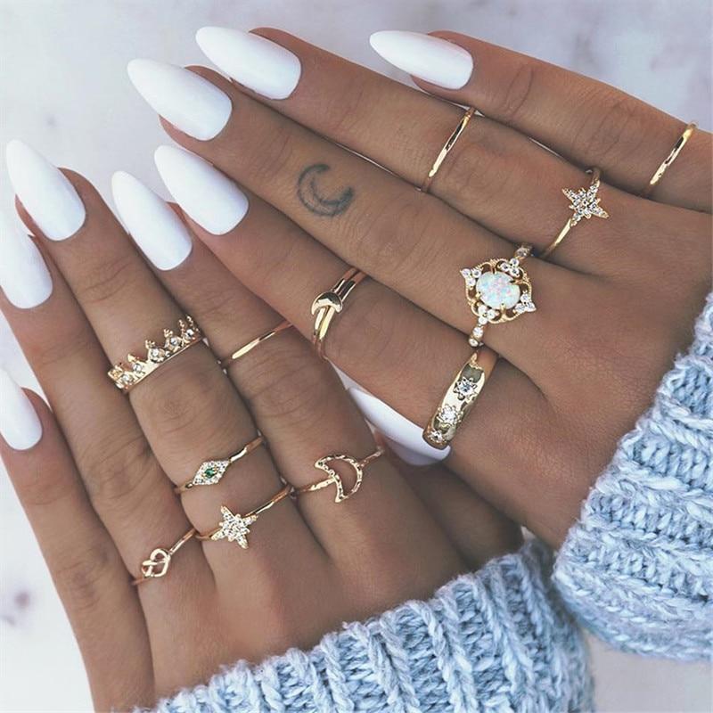 Vintage Gold Star Midi Moon Rings Set - Kirijewels.com