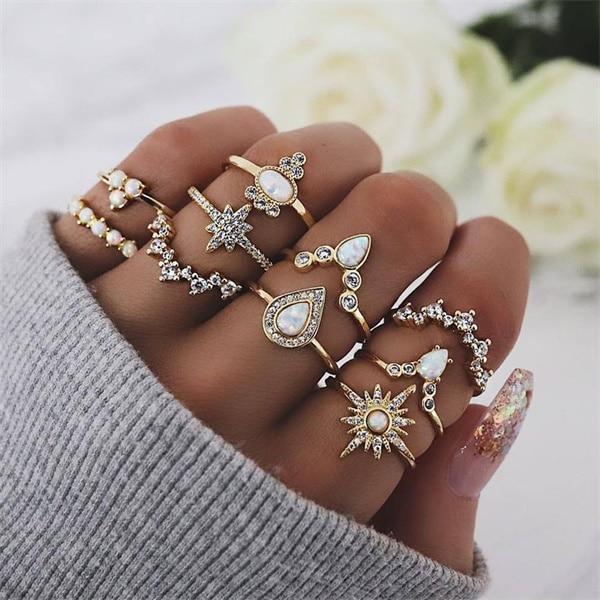 Vintage Gold Star Midi Moon Rings Set - Kirijewels.com