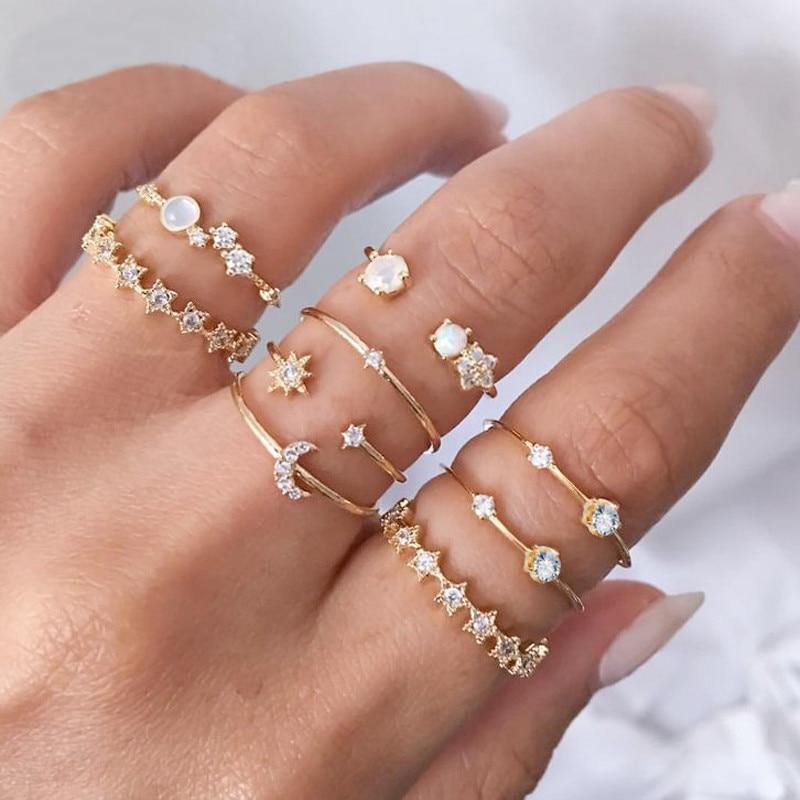 Vintage Gold Star Midi Moon Rings Set - Kirijewels.com