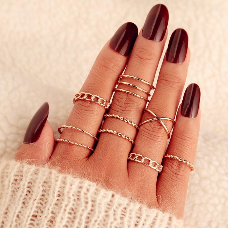 Vintage Gold Star Midi Moon Rings Set - Kirijewels.com