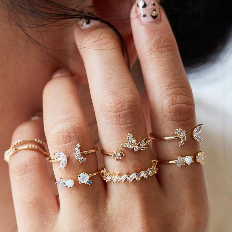 Vintage Gold Star Midi Moon Rings Set - Kirijewels.com